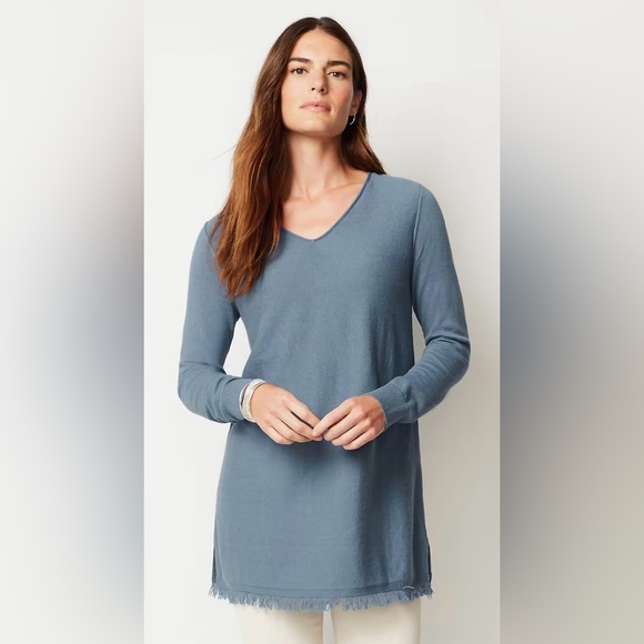 J. Jill Easy Fringe Hem V Neck Tunic Blue Size Small - Picture 1 of 6
